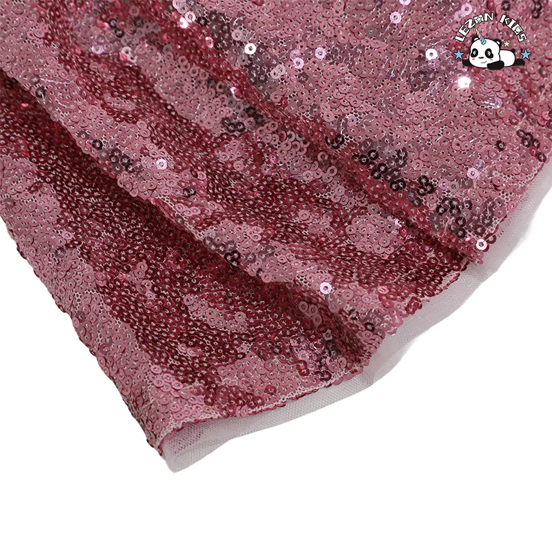 LEZONKIDS - Saia Plissada Rosa Personalizada de Verão com Lantejoulas para Crianças, Saia Curta Fofa para Meninas
